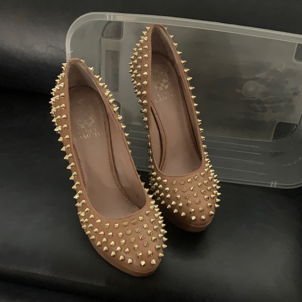 Vince Camuto Brown Gold Studded Heels